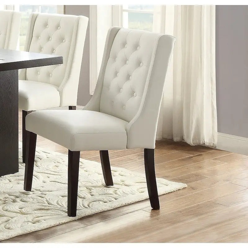 Modern Set of 2 Dining Chairs with Leather Tufted Backrest, Foam-Padded Seat, Solid Wood Legs for Dining Room Living Room