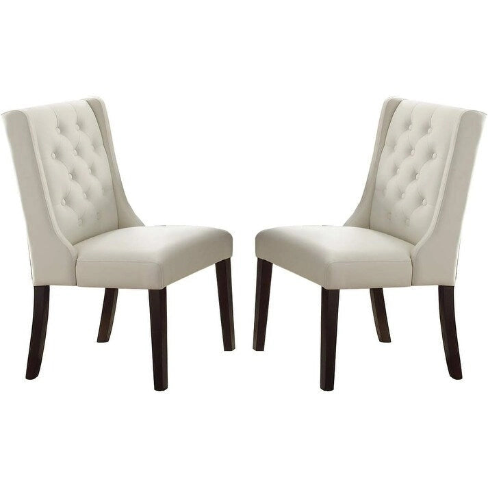 Chaises de salle à manger modernes à oreilles - Ensemble de 2 - Dossier capitonné en cuir - Assise rembourrée en mousse - Pieds en bois massif