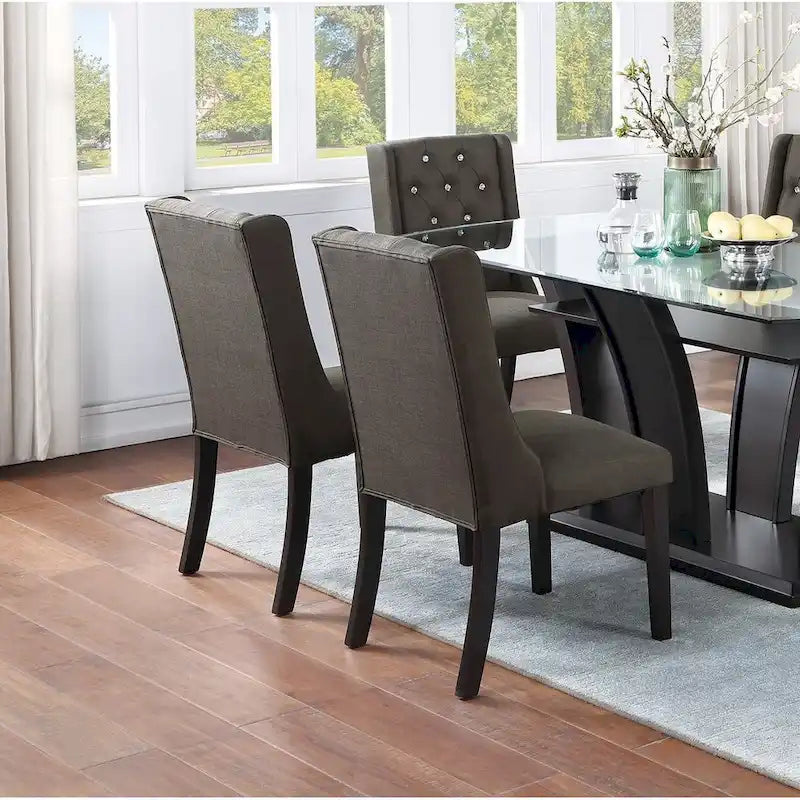 Chaises de salle à manger modernes à oreilles - Ensemble de 2 - Dossier capitonné en cuir - Assise rembourrée en mousse - Pieds en bois massif