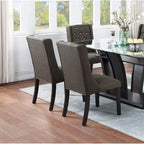 Chaises de salle à manger modernes à oreilles - Ensemble de 2 - Dossier capitonné en cuir - Assise rembourrée en mousse - Pieds en bois massif