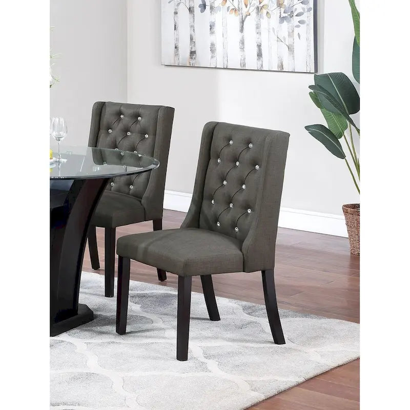 Chaises de salle à manger modernes à oreilles - Ensemble de 2 - Dossier capitonné en cuir - Assise rembourrée en mousse - Pieds en bois massif