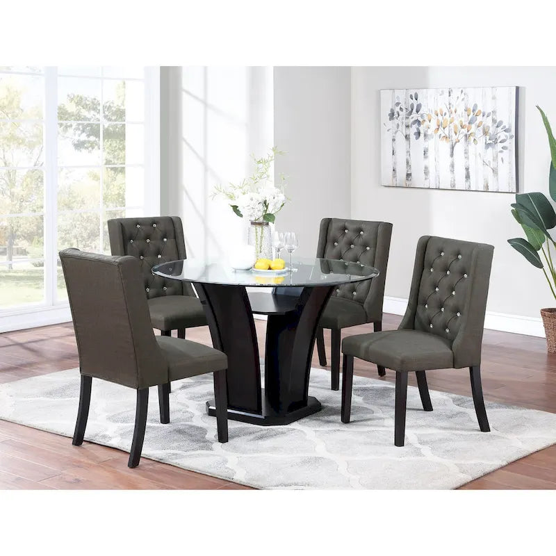 Chaises de salle à manger modernes à oreilles - Ensemble de 2 - Dossier capitonné en cuir - Assise rembourrée en mousse - Pieds en bois massif