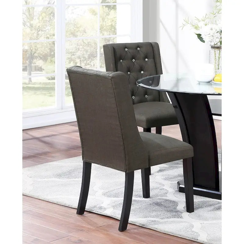 Chaises de salle à manger modernes à oreilles - Ensemble de 2 - Dossier capitonné en cuir - Assise rembourrée en mousse - Pieds en bois massif