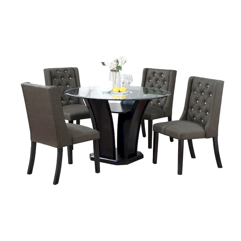 Chaises de salle à manger modernes à oreilles - Ensemble de 2 - Dossier capitonné en cuir - Assise rembourrée en mousse - Pieds en bois massif