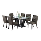 Chaises de salle à manger modernes à oreilles - Ensemble de 2 - Dossier capitonné en cuir - Assise rembourrée en mousse - Pieds en bois massif