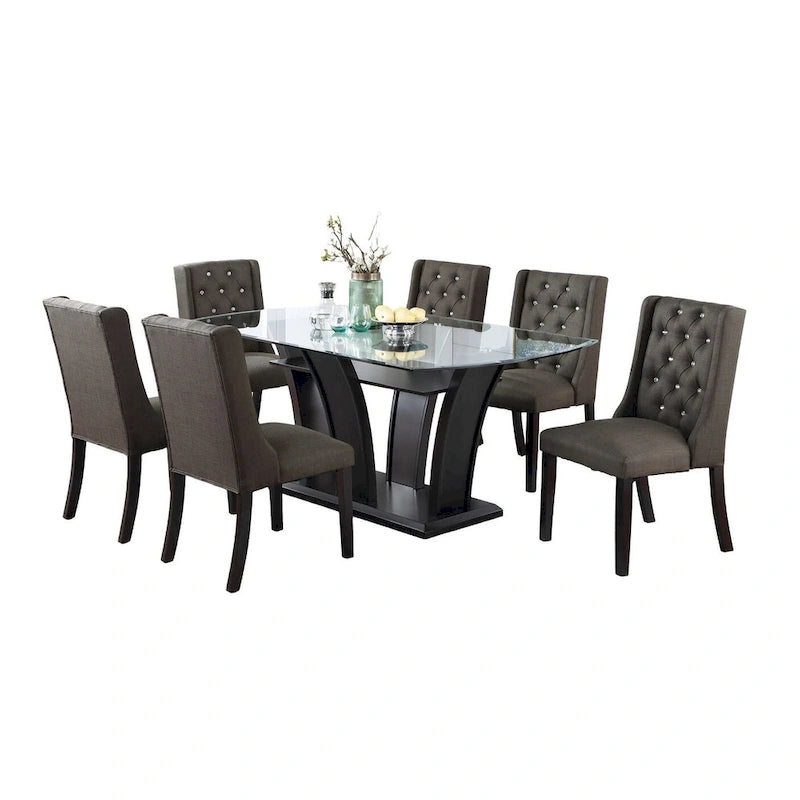 Chaises de salle à manger modernes à oreilles - Ensemble de 2 - Dossier capitonné en cuir - Assise rembourrée en mousse - Pieds en bois massif