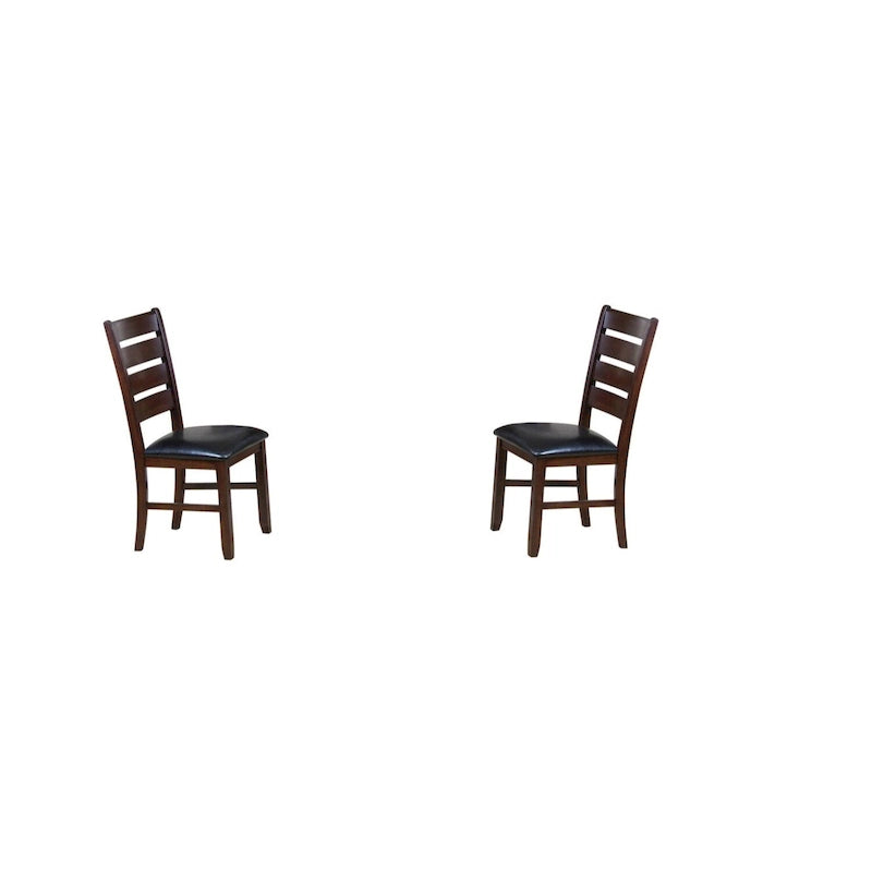 Chaises de salle à manger à dossier échelle en similicuir - Lot de 2 - Structure en bois massif - 58,5 cm (L) x 51 cm (l) x 101,5 cm (H) - Marron/Noir/Espresso