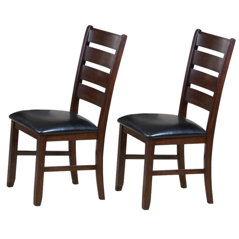 Chaises de salle à manger à dossier échelle en similicuir - Lot de 2 - Structure en bois massif - 58,5 cm (L) x 51 cm (l) x 101,5 cm (H) - Marron/Noir/Espresso