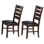Chaises de salle à manger à dossier échelle en similicuir - Lot de 2 - Structure en bois massif - 58,5 cm (L) x 51 cm (l) x 101,5 cm (H) - Marron/Noir/Espresso