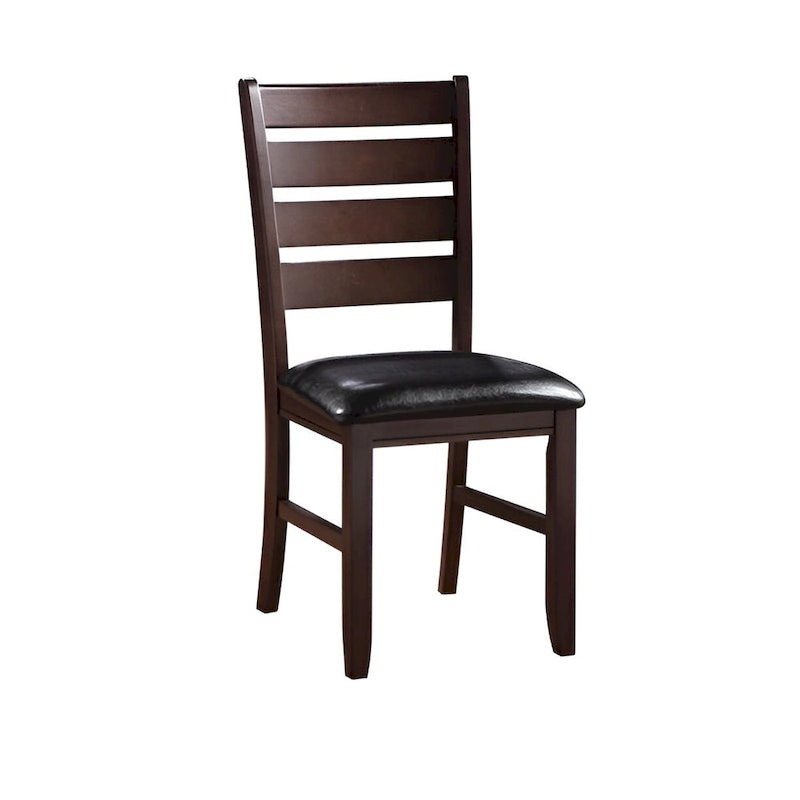Chaises de salle à manger à dossier échelle en similicuir - Lot de 2 - Structure en bois massif - 58,5 cm (L) x 51 cm (l) x 101,5 cm (H) - Marron/Noir/Espresso