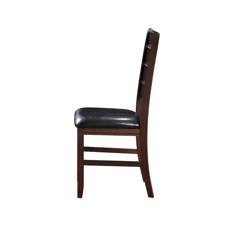 Chaises de salle à manger à dossier échelle en similicuir - Lot de 2 - Structure en bois massif - 58,5 cm (L) x 51 cm (l) x 101,5 cm (H) - Marron/Noir/Espresso