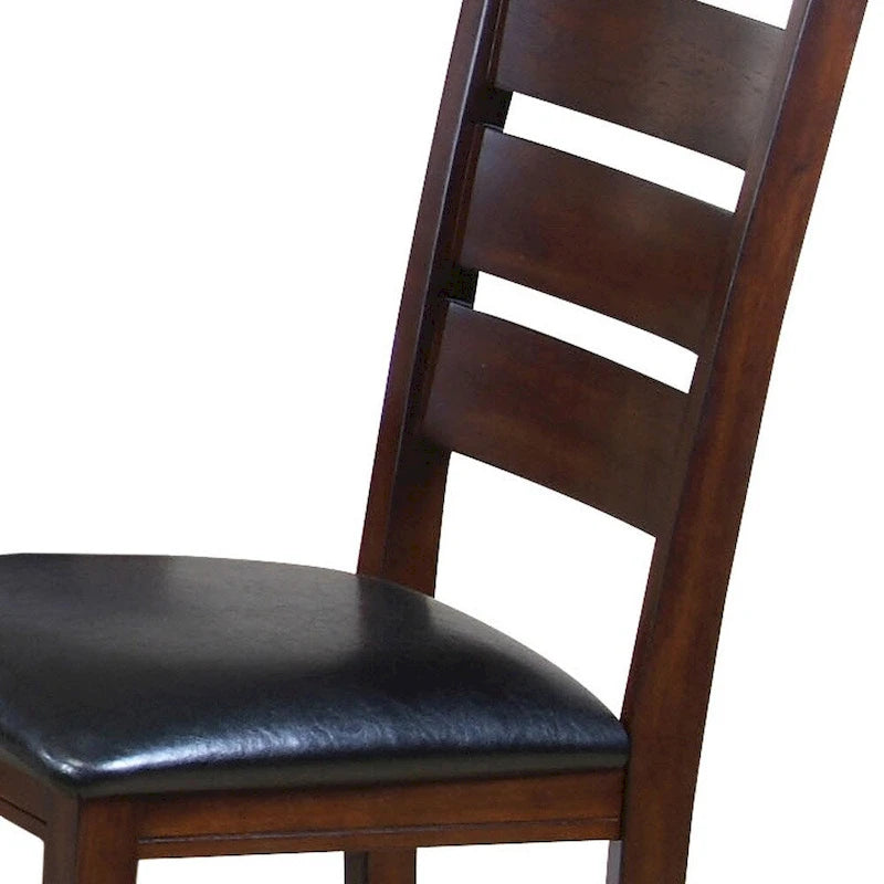 Chaises de salle à manger à dossier échelle en similicuir - Lot de 2 - Structure en bois massif - 58,5 cm (L) x 51 cm (l) x 101,5 cm (H) - Marron/Noir/Espresso