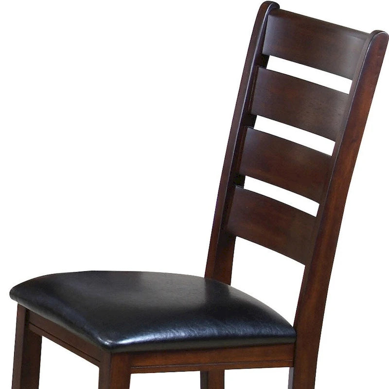 Chaises de salle à manger à dossier échelle en similicuir - Lot de 2 - Structure en bois massif - 58,5 cm (L) x 51 cm (l) x 101,5 cm (H) - Marron/Noir/Espresso