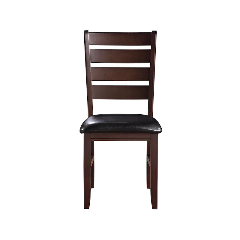 Chaises de salle à manger à dossier échelle en similicuir - Lot de 2 - Structure en bois massif - 58,5 cm (L) x 51 cm (l) x 101,5 cm (H) - Marron/Noir/Espresso