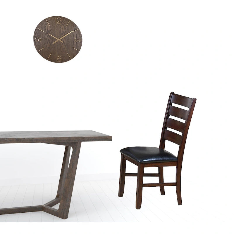 Chaises de salle à manger à dossier échelle en similicuir - Lot de 2 - Structure en bois massif - 58,5 cm (L) x 51 cm (l) x 101,5 cm (H) - Marron/Noir/Espresso