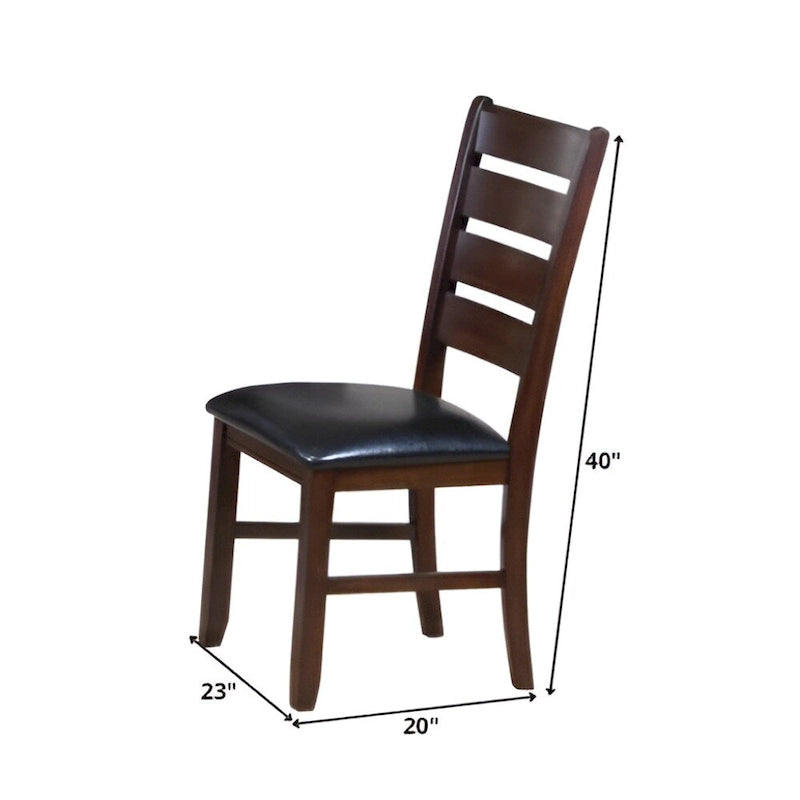 Chaises de salle à manger à dossier échelle en similicuir - Lot de 2 - Structure en bois massif - 58,5 cm (L) x 51 cm (l) x 101,5 cm (H) - Marron/Noir/Espresso