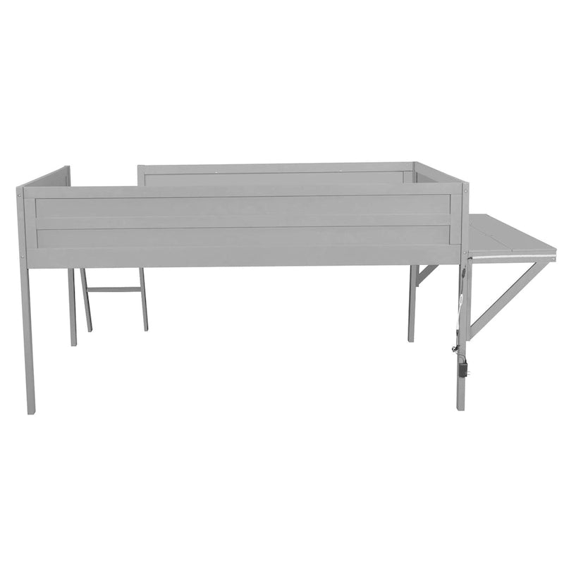 Twin Size Wood Gaming Loft Bed with Desk and LED, Grey