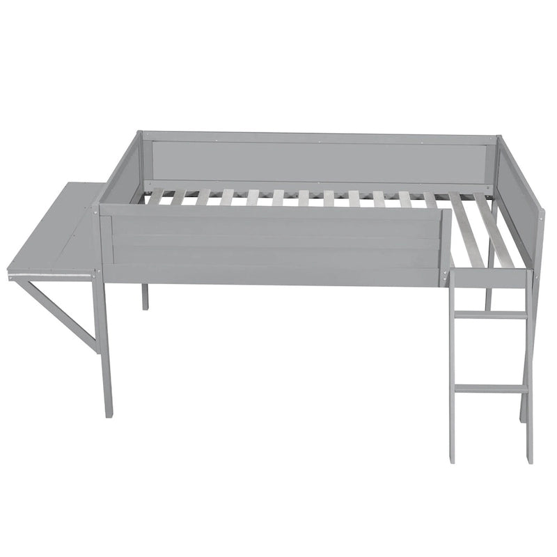 Lit mezzanine gaming en bois (1 place) - Bureau et éclairage LED - Gris - Étagère de rangement - 93 cm (L) x 41,2 cm (l) x 40,4 cm (H)