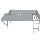 Lit mezzanine gaming en bois (1 place) - Bureau et éclairage LED - Gris - Étagère de rangement - 93 cm (L) x 41,2 cm (l) x 40,4 cm (H)