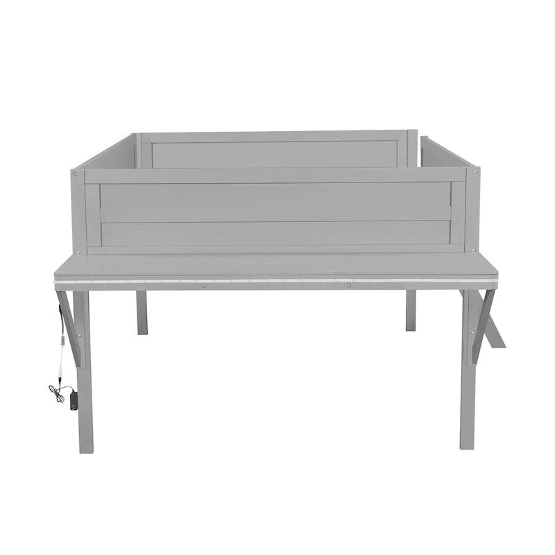 Lit mezzanine gaming en bois (1 place) - Bureau et éclairage LED - Gris - Étagère de rangement - 93 cm (L) x 41,2 cm (l) x 40,4 cm (H)