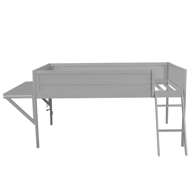 Lit mezzanine gaming en bois (1 place) - Bureau et éclairage LED - Gris - Étagère de rangement - 93 cm (L) x 41,2 cm (l) x 40,4 cm (H)