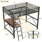 Lit mezzanine moderne en métal - Bureau et étagère de rangement - Garde-corps et échelle de sécurité - Structure robuste - Enfants et adolescents