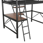 Lit mezzanine moderne en métal - Bureau et étagère de rangement - Garde-corps et échelle de sécurité - Structure robuste - Enfants et adolescents