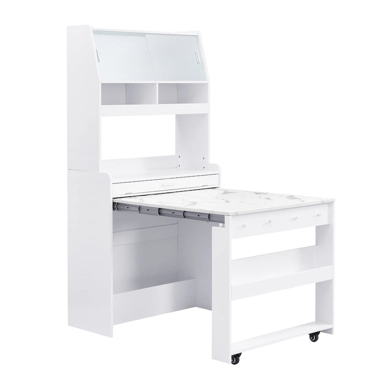 Buffet multifonctionnel - Étagère de rangement - Crochets latéraux - Meuble de rangement - Table à manger pliable - Gain de place