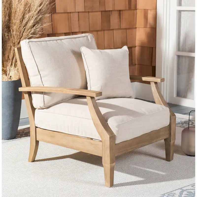 Fauteuil de jardin en bois Freida de SAFAVIEH Couture - 80 cm (L) x 90 cm (P) x 83 cm (H) - 79 cm (L) x 91 cm (P) x 84 cm (H)