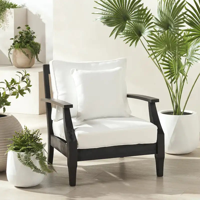 Fauteuil de jardin en bois Freida de SAFAVIEH Couture - 80 cm (L) x 90 cm (P) x 83 cm (H) - 79 cm (L) x 91 cm (P) x 84 cm (H)