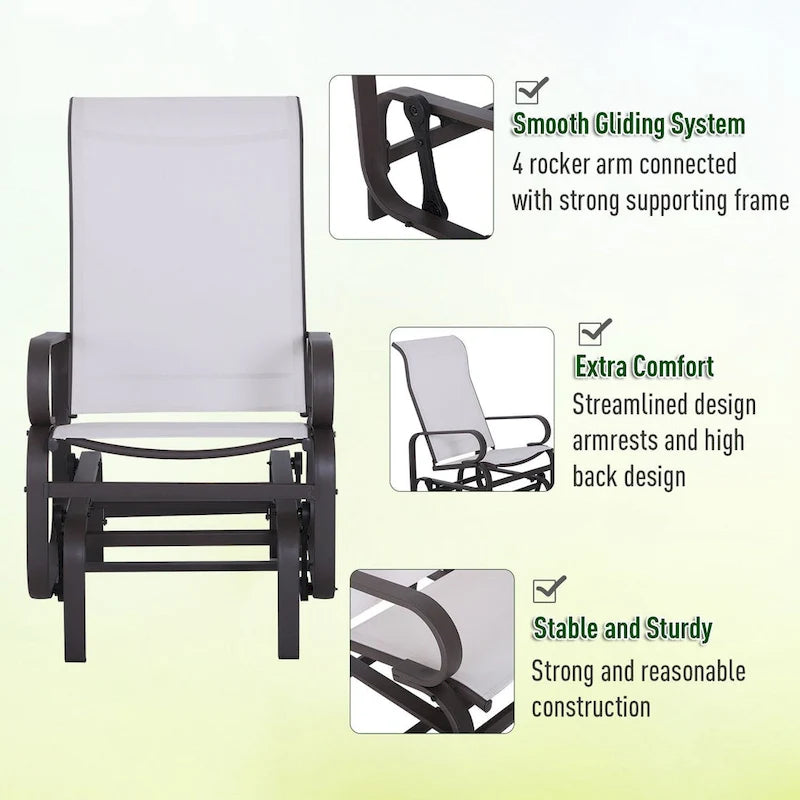 Balancelle à bascule Outsunny pour terrasse, avec assise en maille respirante et accoudoirs lisses, idéale pour le jardin, la cour ou la pelouse.