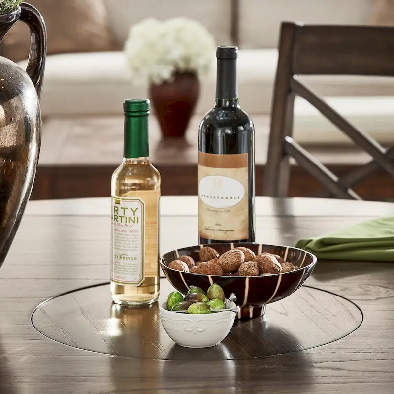 Table de salle à manger convertible couleur expresso - Pied central en forme de X - Plateau tournant - Style ferme moderne - Multifonctionnelle