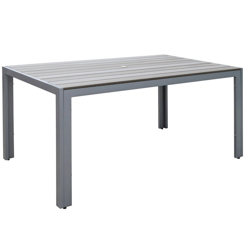 Table de jardin gris délavé par le soleil - Structure en aluminium thermolaqué avec plateau à larges lattes en polymère - Mobilier de terrasse résistant aux intempéries