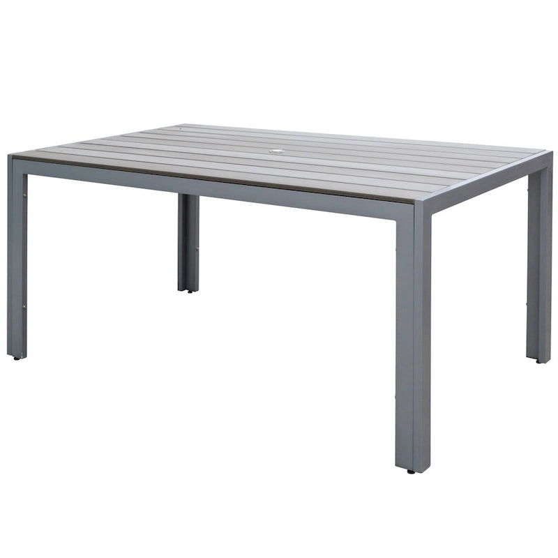Table de jardin gris délavé par le soleil - Structure en aluminium thermolaqué avec plateau à larges lattes en polymère - Mobilier de terrasse résistant aux intempéries