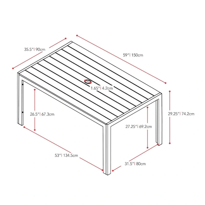 Table de jardin gris délavé par le soleil - Structure en aluminium thermolaqué avec plateau à larges lattes en polymère - Mobilier de terrasse résistant aux intempéries