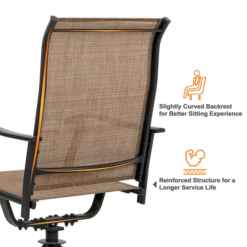 Ensemble de 2 chaises pivotantes d'extérieur pour patio, tissu textilène, structure en fer