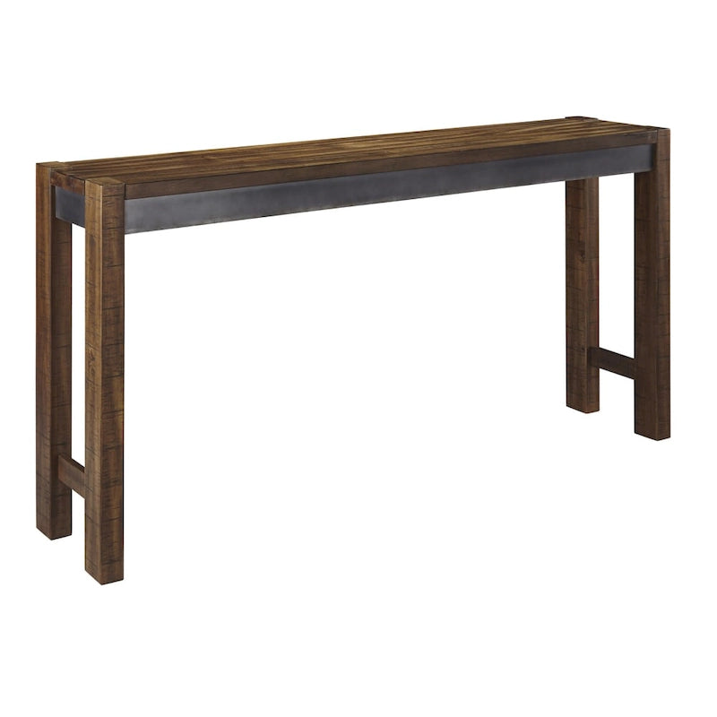 Table haute de bar marron - Placage acacia - Finition gris anthracite vieilli - Style industriel vintage - 183 cm (L) x 41 cm (P) x 91 cm (H)