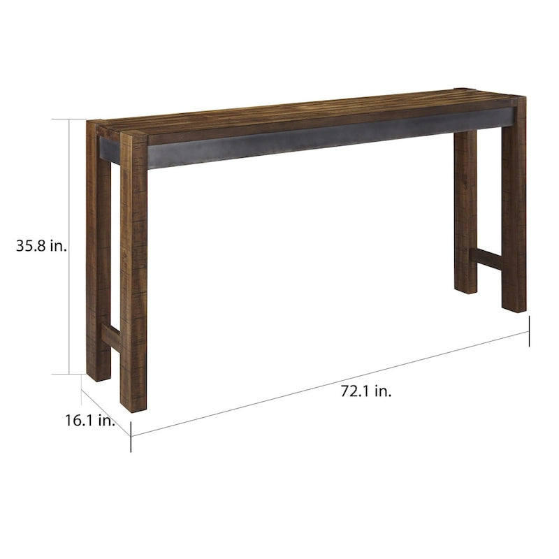 Table haute de bar marron - Placage acacia - Finition gris anthracite vieilli - Style industriel vintage - 183 cm (L) x 41 cm (P) x 91 cm (H)