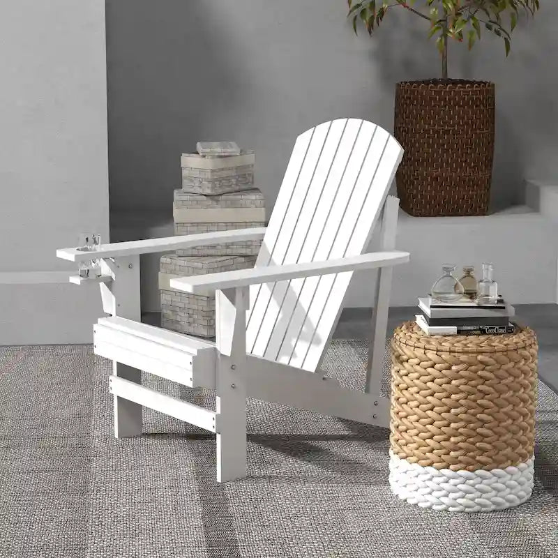 Fauteuil Adirondack en bois Outsunny, chaise de jardin avec porte-gobelet, mobilier résistant aux intempéries, style lounge classique