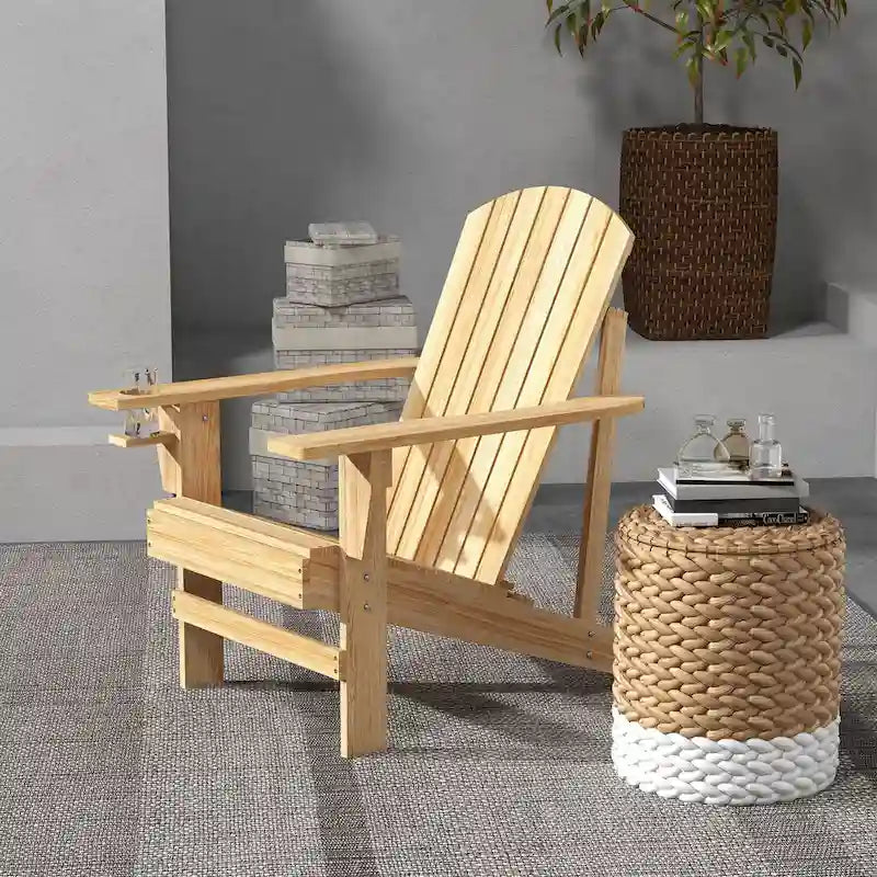 Outsunny Wooden Adirondack Chair, Outdoor Patio Lawn Chair with Cup Holder, Weather Resistant Lawn Furniture, Classic Lounge