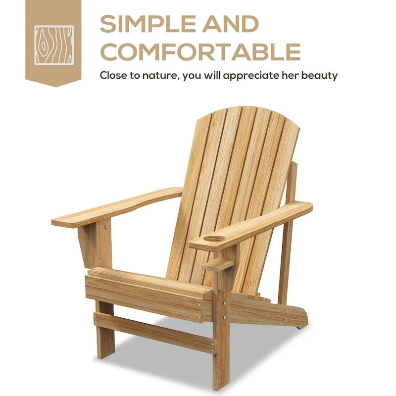 Fauteuil Adirondack en bois Outsunny, chaise de jardin avec porte-gobelet, mobilier résistant aux intempéries, style lounge classique