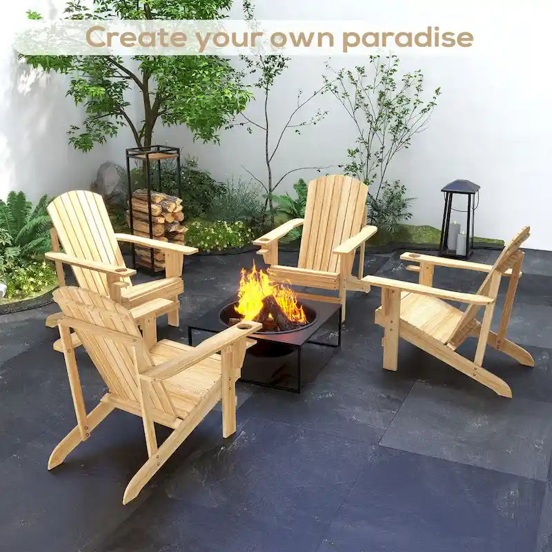 Fauteuil Adirondack en bois Outsunny, chaise de jardin avec porte-gobelet, mobilier résistant aux intempéries, style lounge classique