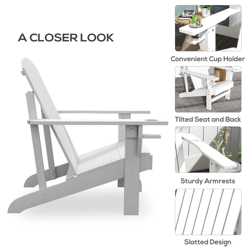 Fauteuil Adirondack en bois Outsunny, chaise de jardin avec porte-gobelet, mobilier résistant aux intempéries, style lounge classique