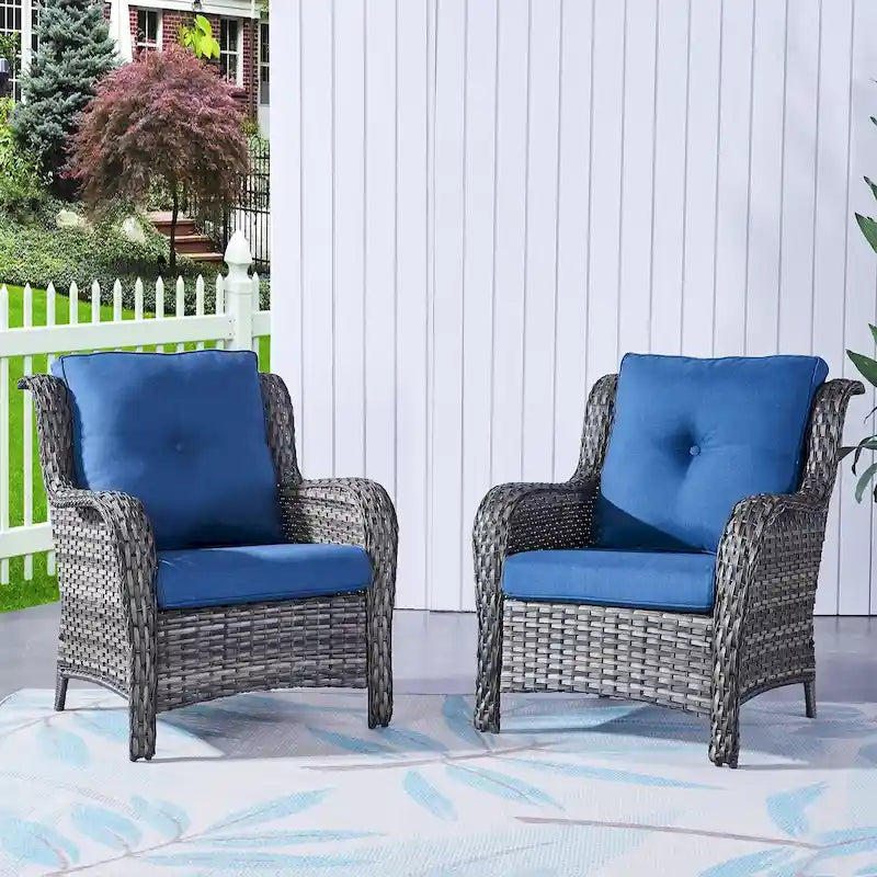 Fauteuil club d'extérieur en osier à dossier haut avec coussins (lot de 2)