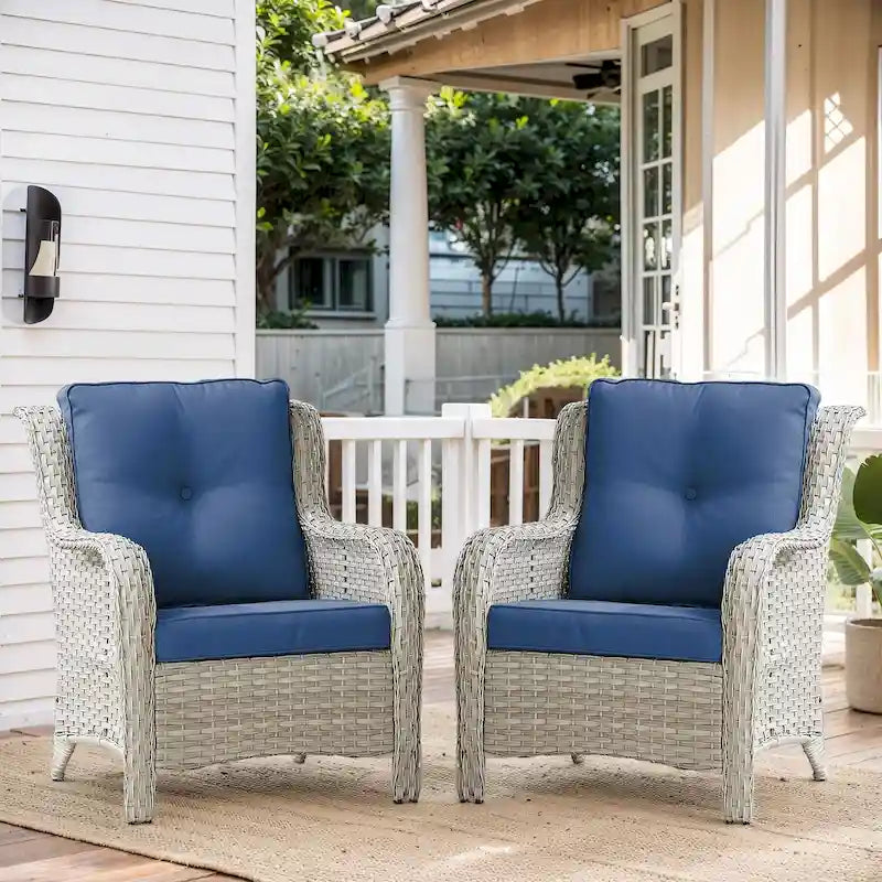 Fauteuil club d'extérieur en osier à dossier haut avec coussins (lot de 2)