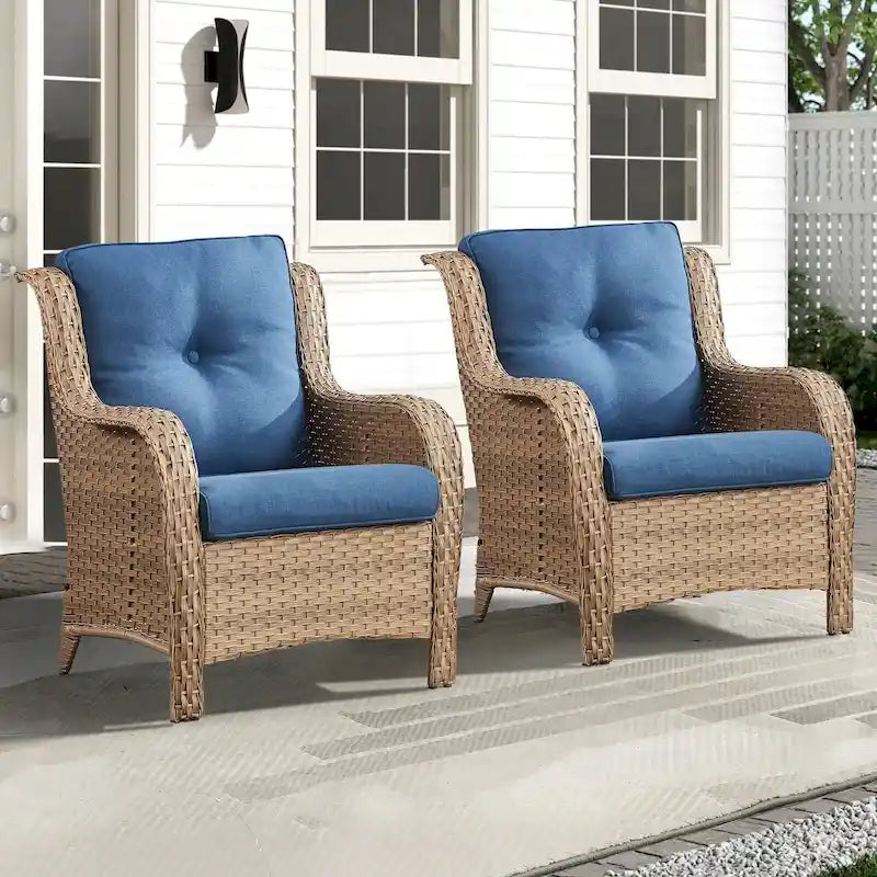 Fauteuil club d'extérieur en osier à dossier haut avec coussins (lot de 2)