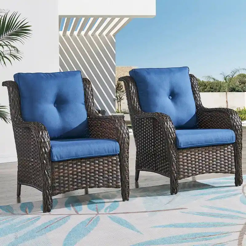 Outdoor Wicker High Back Club Chair with Cushions (Set of 2)