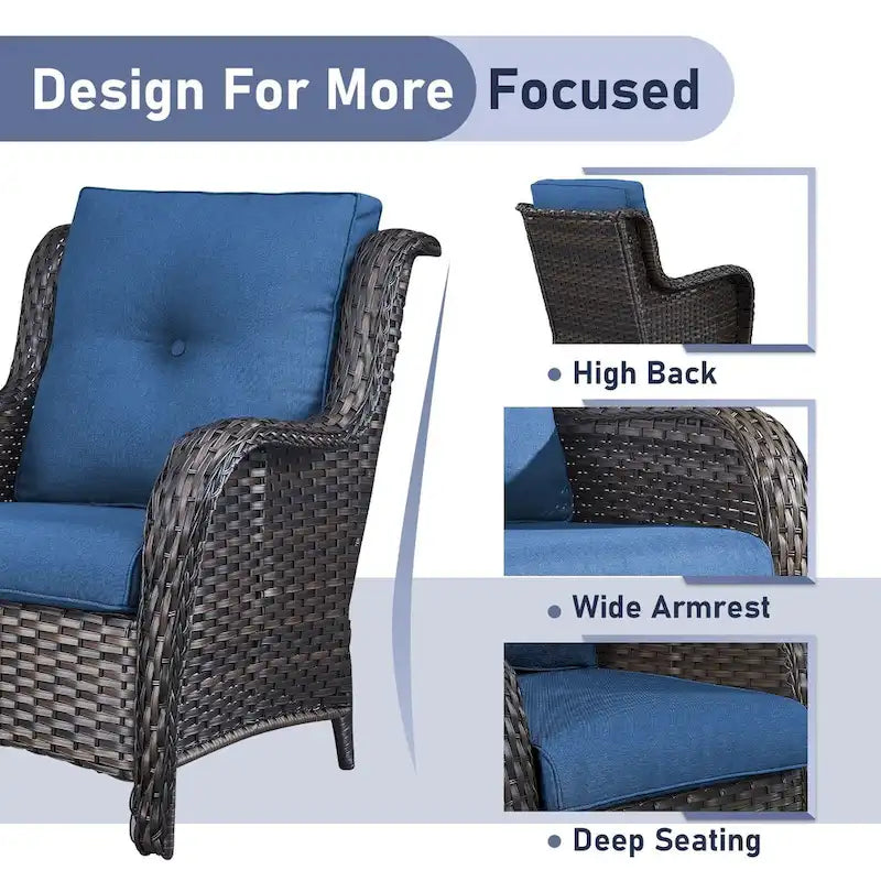 Fauteuil club d'extérieur en osier à dossier haut avec coussins (lot de 2)