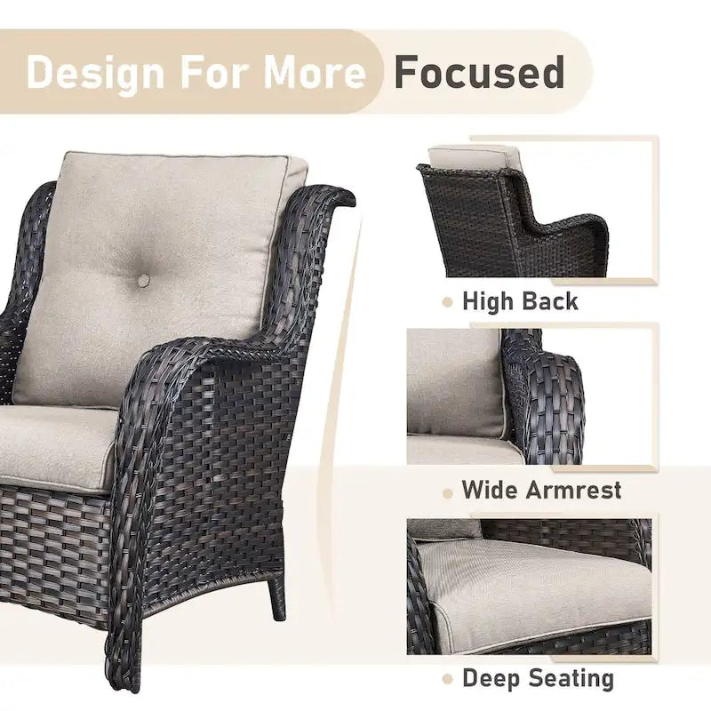 Fauteuil club d'extérieur en osier à dossier haut avec coussins (lot de 2)