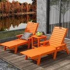 Ensemble de 3 chaises longues d'extérieur en PEHD - Chaises de piscine inclinables avec table d'appoint - Résistant aux intempéries - Capacité de charge : 227 kg